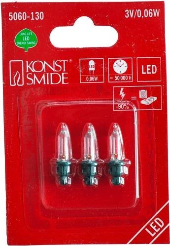 Konstsmide LED Ersatzbirne für Weihnachtsbeleuchtung klar 3V 0.06W, 3 Stück