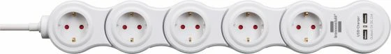 Brennenstuhl Vario Power bewegliche Steckdosenleiste mit USB-Ladefunktion, Schalter, 5-fach, 1.4m, weiß
