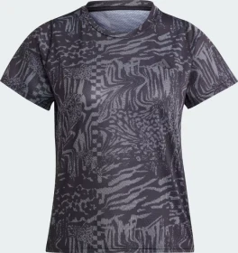 adidas Run Icons 3 Bar Logo Allover Print Laufshirt kurzarm schwarz/weiß (Damen)
