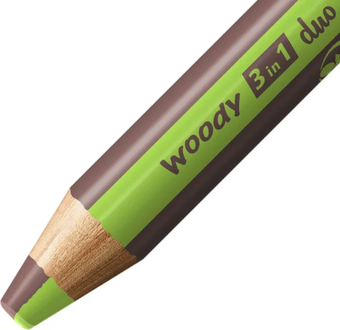 STABILO Woody 3in1 Duo Wachsmalstift hellgrün/braun, 5er-Pack
