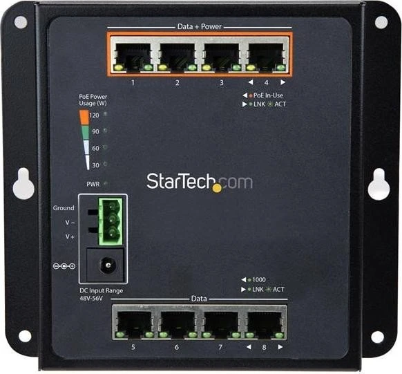 StarTech IES81 Industrial Wallmount Gigabit Switch, 8x RJ-45, 120W PoE+