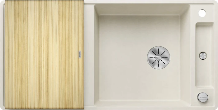 Blanco Axia III XL 6 S-F InFino Becken reversibel mit Ablauffernbedienung softweiß inkl. Holzschneidebrett