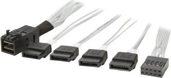 Microchip Adaptec mini SAS HD x4 [SFF-8643] auf 4x SATA mit 1x Sideband [SFF-8448] Kabel, 0.8m (2279800-R)
