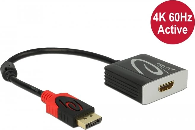 DeLOCK aktives DisplayPort 1.4/HDMI Adapterkabel 4K 60Hz HDR schwarz, 0.2m