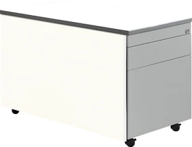 mauser Rollcontainer line, 1x Utensilienauszug, 1x Materialschublade, 1x Hängeregistratur, reinweiß/weiß/weißaluminium
