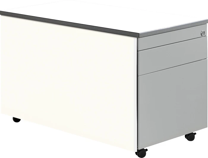 mauser Rollcontainer line, 1x Utensilienauszug, 1x Materialschublade, 1x Hängeregistratur, reinweiß/weiß/weißaluminium