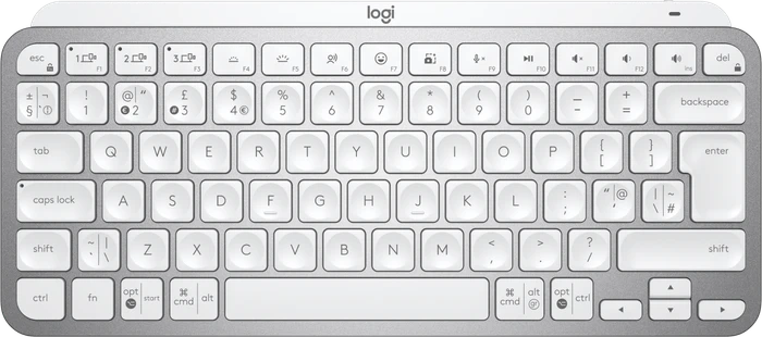 Logitech MX Keys Mini for Business, LEDs weiß, Logi Bolt, Pale Gray, weiß/grau, USB/Bluetooth, UK