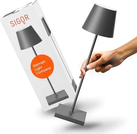Sigor Nuindie Akku-Tischleuchte rund graphitgrau