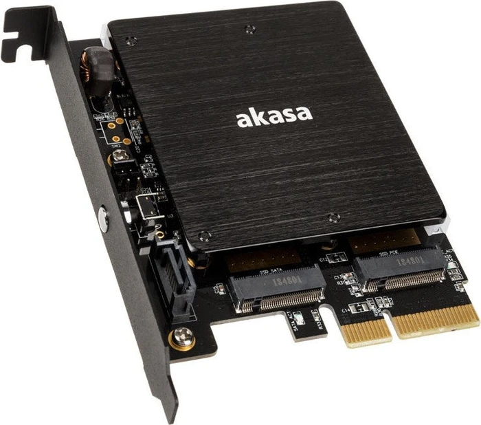 Akasa M.2 PCIe and M.2 SATA SSD adapter card with RGB LED light and heatsink