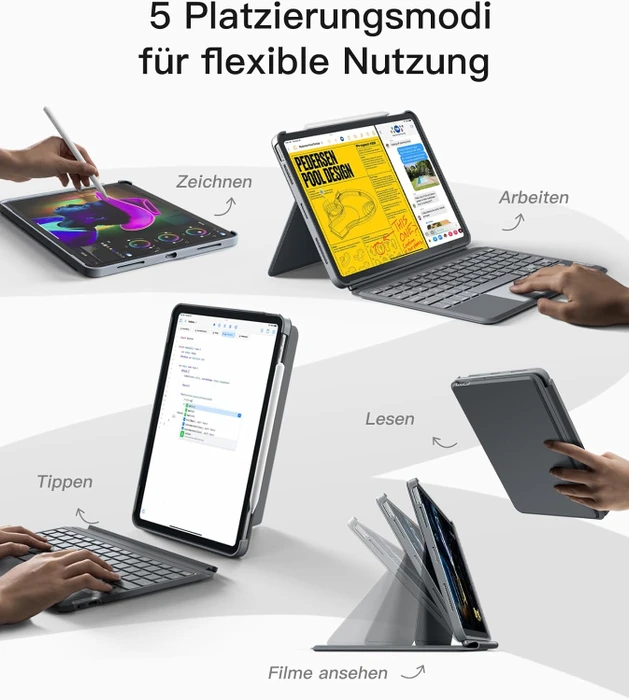 Inateck ACE Touch Tastaturhülle für iPad Pro 11" (M4), grau, DE