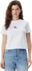 Calvin Klein Monogramm Cropped T-Shirt kurzarm brilliant white (Damen)