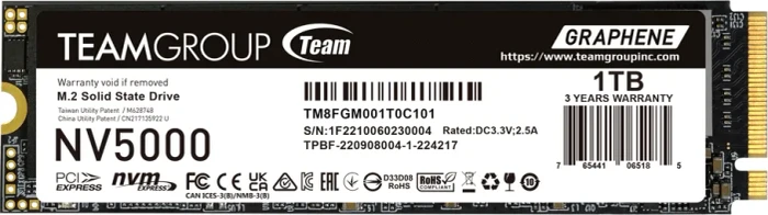 TeamGroup NV5000 1TB, Graphene, M.2 2280 / M-Key / PCIe 4.0 x4, Heatspreader