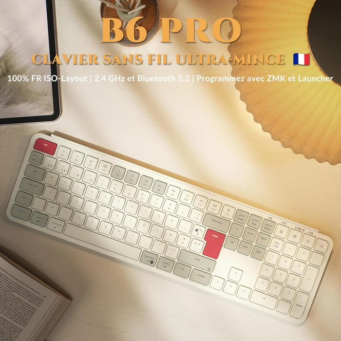 Keychron B6 Pro Ultra-Slim Wireless, Vintagerot, USB/Bluetooth, FR