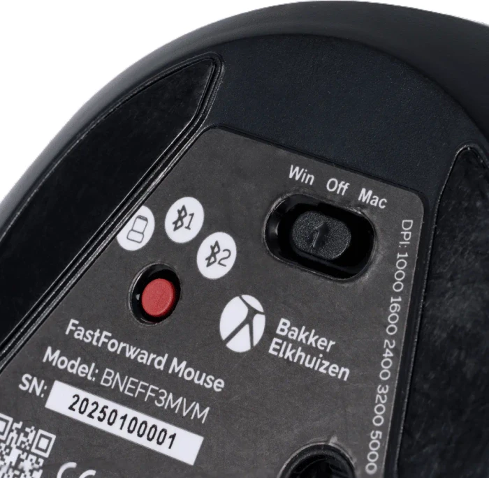 BakkerElkhuizen FastForward 3-Mode Vertical Mouse, dunkegrau, USB/Bluetooth