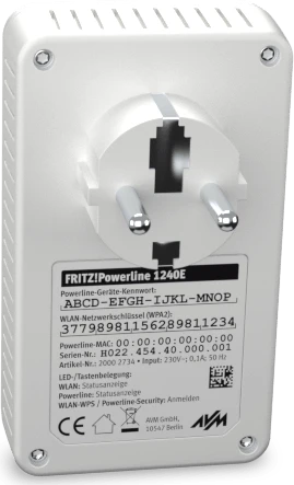 FRITZ! FRITZ!Powerline 1240E Kit, Powerline/WLAN-Access Point und Powerline-Adapter Set, 2er-Bundle