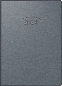 Brunnen Modell 736 Taschenkalender Tageskalender 2024, 100x140mm, Kunststoff-Cover, silber, 184 Blatt