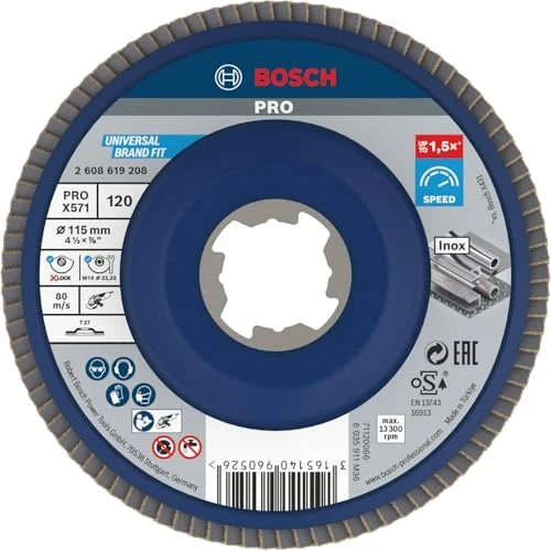 Bosch Professional X-LOCK X571 Best for Metal Fächerschleifscheibe gerade K120, 115x22.23mm, 1 Stück