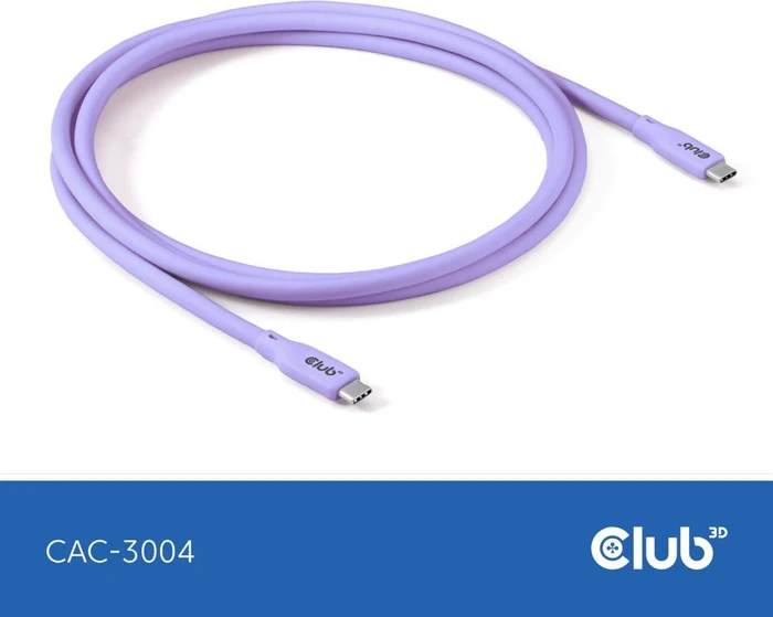 Club 3D USB4 Kabel, 20Gb/s, 240W PD EPR, USB-C Stecker auf USB-C Stecker, 2m, lila