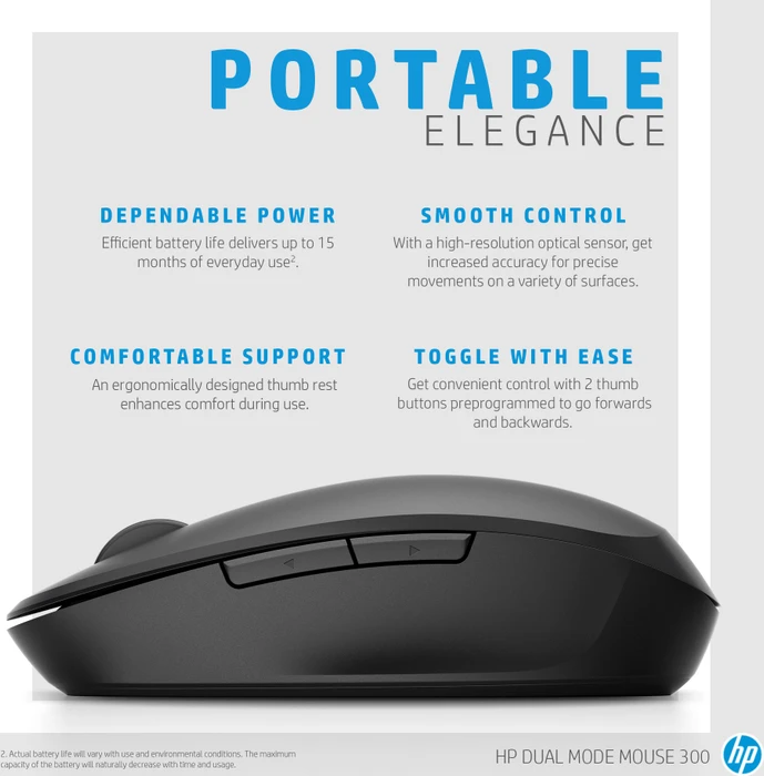 HP Dual Mode Mouse 300 schwarz, USB/Bluetooth