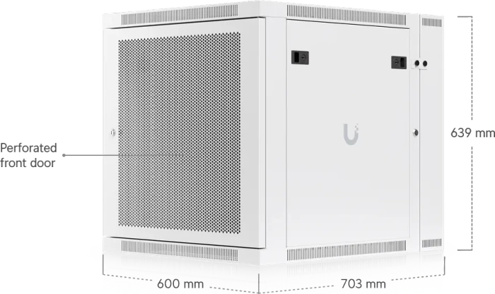 Ubiquiti 12U Rack Cabinet, 19" Wandgehäuse 12HE, Gitternetztür, weiß, 703mm tief
