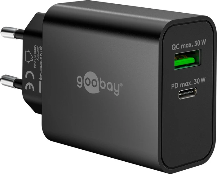 Wentronic Goobay USB-C PD GaN Dual-Schnellladegerät 30W schwarz