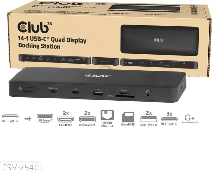 Club 3D 14-in-1 Quad-Display-Dockingstation, USB-C 3.1 [Buchse]