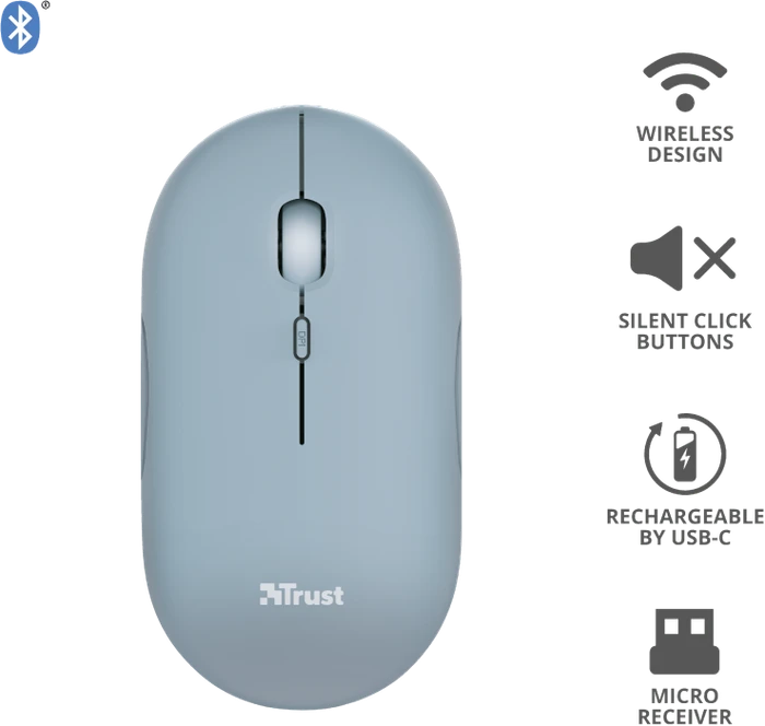 Trust Puck Wireless Mouse blau, USB/Bluetooth