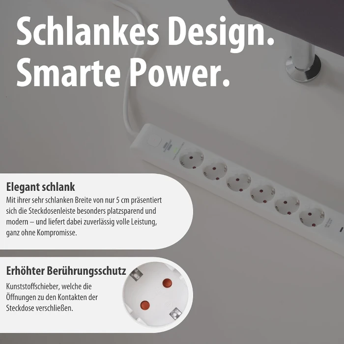 Brennenstuhl Überspannungsschutz-Steckdosenleiste, 6-fach, 1x USB-A/2x USB-C USB-PD, 2m, weiß