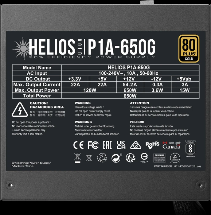 Gamdias Helios Gold P1A-650G 650W, ATX 2.52
