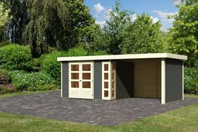 Karibu Kerko 5 Gartenhaus inkl. Anbau + Rück- und Seitenwand 2.8m terragrau