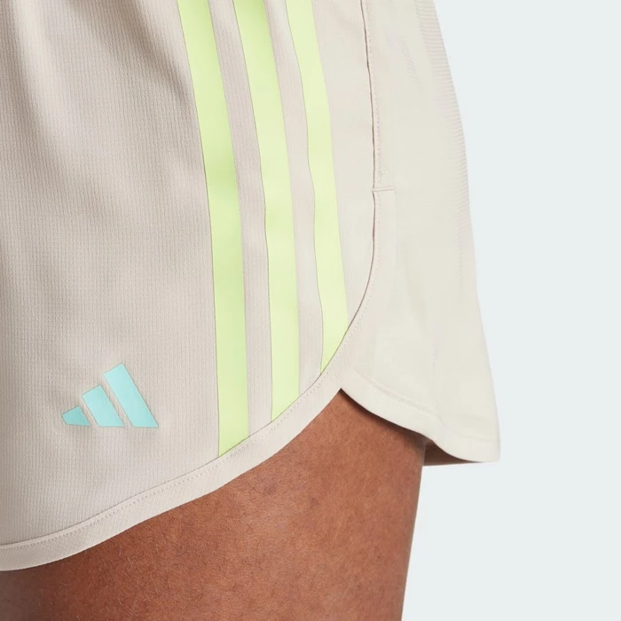 adidas Own The Run 3-Streifen Laufhose kurz wonder beige/pulse lime (Damen)