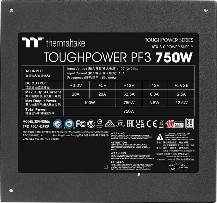 Thermaltake ToughPower PF3 Platinum 750W, ATX 3.0