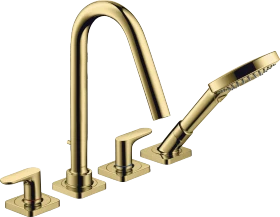 Hansgrohe Axor Citterio M 4-Loch Fliesenrandarmatur mit Hebelgriffen und Rosetten polished brass