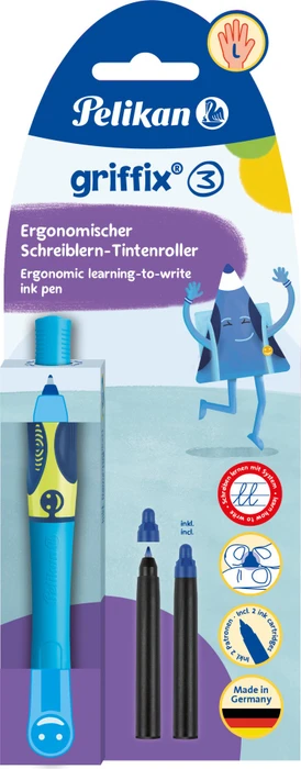 Pelikan griffix 3 Tintenroller (Patrone) neon fresh blue, Linkshänder, Blister