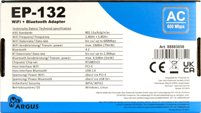 Inter-Tech EP-132, 2.4GHz/5GHz WLAN, Bluetooth Adapter, PCIe x1