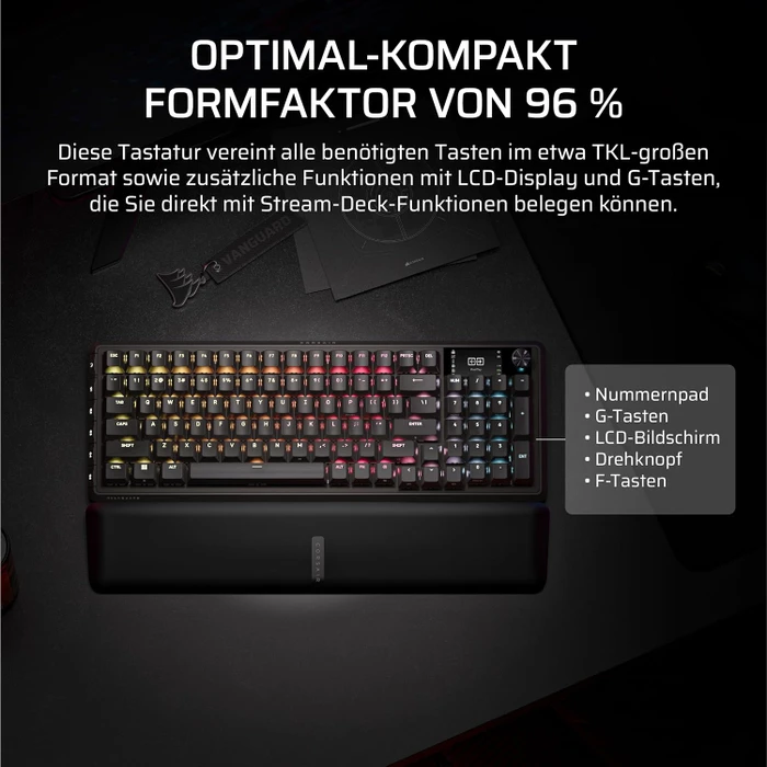 Corsair Vanguard 96 Wireless, schwarz, LEDs RGB, MLX Plasma, USB/Bluetooth, DE