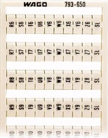 Wago WMB-Beschriftungskarte als Karte bedruckt R6, S6, T6, ..., Y6, Z6, SL bis R10,S10, T10, ..., Y10, Z10, SL (je 2x) nicht dehnbar Aufdruck senkrecht aufrastbar weiß
