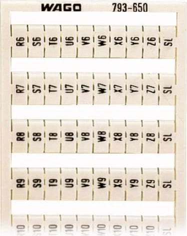 Wago WMB-Beschriftungskarte als Karte bedruckt R6, S6, T6, ..., Y6, Z6, SL bis R10,S10, T10, ..., Y10, Z10, SL (je 2x) nicht dehnbar Aufdruck senkrecht aufrastbar weiß