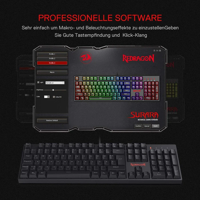 Redragon K582 Surara, LEDs RGB, hot-swap, Outemu Red, USB, US