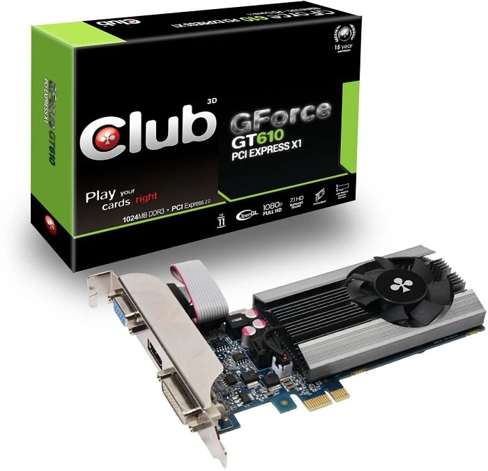 Club 3D GeForce GT 610 X1, 1GB DDR3, VGA, DVI, HDMI
