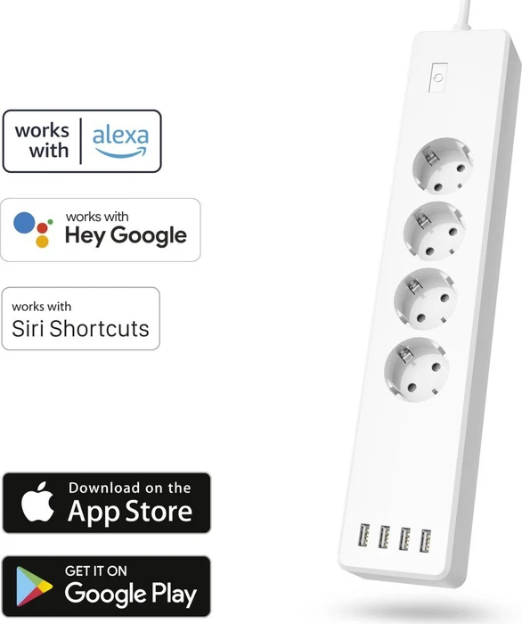 Hama WLAN-Steckdosenleiste 4-fach, 2300W, 4x USB-A, Smart-Steckdosenleiste