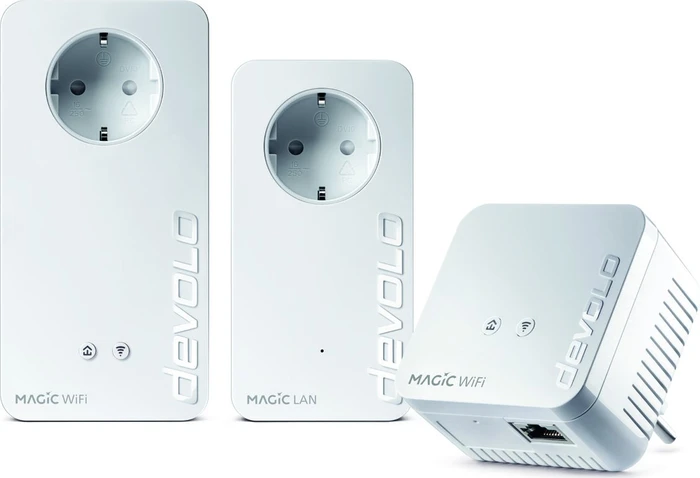 devolo Magic 1200+ WiFi Multiroom Kit / Netzwerk Kit, 2x Powerline/WLAN-Access Point und Powerline-Adapter Set, 3er-Bundle