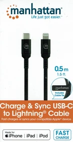 Manhattan USB-C auf Lightning Sync-/Ladekabel 0.5m schwarz