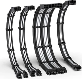 EZDIY-FAB 12VHPWR Cable Kit, 1x 24-Pin, 2x 4/8-Pin ATX, 1x 12VHPWR PCIe, 16AWG, schwarz/weiß (DE2-16AWG PET-12+4 KIT F to M-BW)