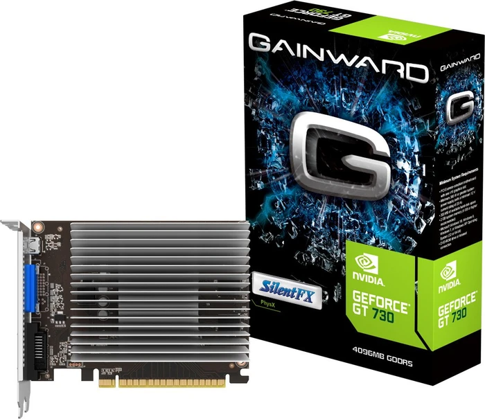 Gainward GeForce GT 730 SilentFX, 4GB GDDR5, VGA, DVI, Mini HDMI