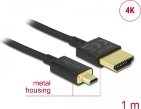 DeLOCK Slim 4K High Speed mit Ethernet HDMI 2.0 Kabel Typ-A/Typ-D Micro, 1m