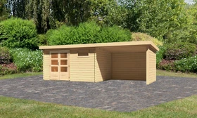 Karibu Bastrup 8 Gartenhaus inkl. Anbau 3m + Rück- und Seitenwand natur