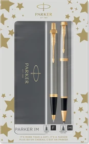 Parker IM Duo, Brushed Metal Gold Trim, 2 Stück