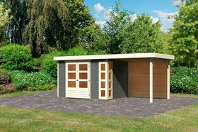 Karibu Kerko 4 Gartenhaus inkl. Anbau + Rückwand 2.4m terragrau