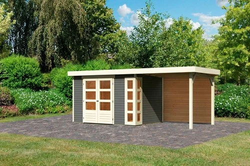 Karibu Kerko 4 Gartenhaus inkl. Anbau + Rückwand 2.4m terragrau